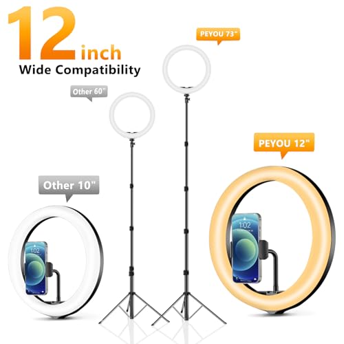 12" Selfie Ring Light with 73" Extendable Tripod Stand: PEYOU Desk Selfie Lights 38 Color Modes, Upgrade 3 in 1 Dimmable Adjustable Speed Ring Light for Makeup/TIK Tok/YouTube - size: 73 inch