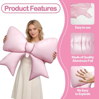 Biapian 6 Pcs Pink Bow Balloons, 38 Inch Giant Bow Foil Balloons, Elegant Pink Aluminum Balloon for Girls Women Bow Themed Birthday Bridal Baby Shower Wedding Bachelorette Princess Party Decorations - style: Pink Bow