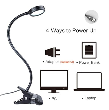 LEPOWER Clip on Light/Reading Lights/Book Light/Desk Lamp Color Changeable/Night Lights Clip on for Desk, Bed Headboard and Computers, Adapter Included (Black) - color: Black