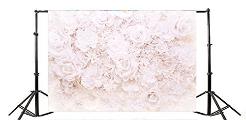 AOFOTO 8x6ft White Flowers Wall Backdrop Elegant Roses Romantic Wedding Decor Bridal Shower Photography Background Baby Girl Artistic Portrait Valentines Mother's Day Photoshoot Studio Props Wallpaper - size: 8x6ft