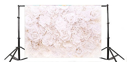 AOFOTO 8x6ft White Flowers Wall Backdrop Elegant Roses Romantic Wedding Decor Bridal Shower Photography Background Baby Girl Artistic Portrait Valentines Mother's Day Photoshoot Studio Props Wallpaper - size: 8x6ft