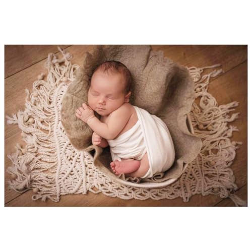 Newborn Photography Props Baby Photoshoots Photo Posing Macrame Rug Backdrop (Beige) - color: Beige