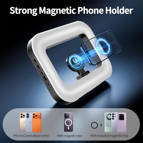 yAyusi Magnetic Cell Phone Light for Video Recording, Handheld Phone Stabilizer with Light, 8000mAh LED Selfie Phone Ring Light with Phone Holder, Smartphone Video Rig for Camera, Vlog, TikTok - size: Magnetic