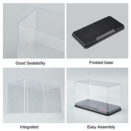 OLYCRAFT Clear Plastic Display Case 7x3.5x4 Inch Display Stand Box Self-Assembl Display Case with Black Base Dust Proof Protection Showcase for Collection Bricks Blocks Models - color: Black Flat Base