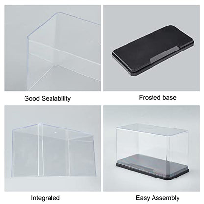 OLYCRAFT Clear Plastic Display Case 7x3.5x4 Inch Display Stand Box Self-Assembl Display Case with Black Base Dust Proof Protection Showcase for Collection Bricks Blocks Models - color: Black Flat Base