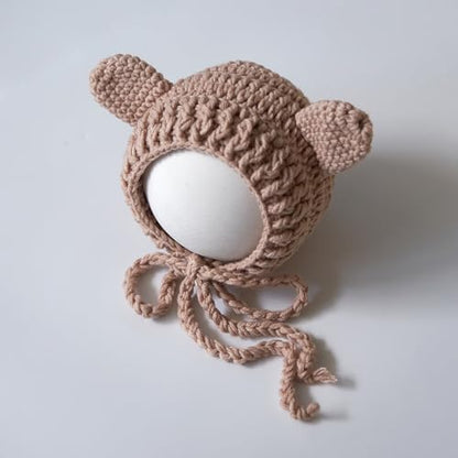 Zeroest Newborn Photography Outfits Boy Girl Bear Props Baby Photoshoot Crochet Bonnet Stuffed Animals for Newborn Photo - color: Light Camel