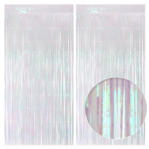 4 Pack White Party Streamers Backdrop Curtains, 3.3x8.2ft Holographic Tinsel Foil Curtain Photo Booth Props for Birthday, Wedding, Holiday Celebration, Bachelorette, Theme Decorations - color: White, size: 4 Pack