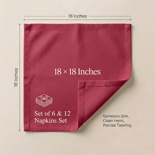 ACCENTHOME Accent Home 100% Cotton Napkins, Delicate Cloth Napkins for Dinners, Parties and Weddings，18 x 18 Inch Set of 12 - Red - color: 06 - Red - Twill, size: 18"x18" - Pack of 12