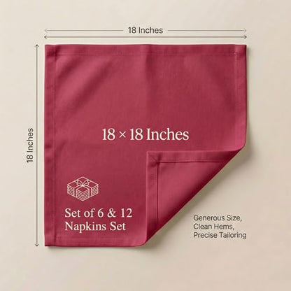 ACCENTHOME Accent Home 100% Cotton Napkins, Delicate Cloth Napkins for Dinners, Parties and Weddings，18 x 18 Inch Set of 12 - Red - color: 06 - Red - Twill, size: 18"x18" - Pack of 12