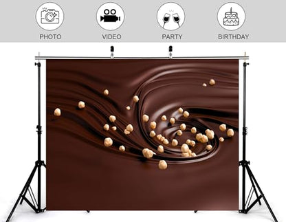 7x5ft Melted Chocolate Backdrop Crunchy Hazelnuts with Smooth Texture Photography Background for Dessert Baking Themed Party Decorations Banner Photo Booth Props - size: 7x5ft