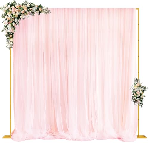 Fomcet 10FT x 10FT Backdrop Stand Heavy Duty with Base, Gold Portable Adjustable Pipe and Drape Kit, Square Metal Arch Party Frame for Wedding Birthday Parties Banquet Decorations - color: Gold