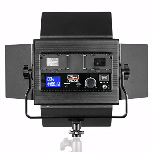 Vidpro LED-540 Professional Varicolor 540 LED Studio Lighting Kit with Carry Case Powered by AC or Battery NP-F Series Bi-Color 3200K - 5600K Digital LCD Display All Metal Construction