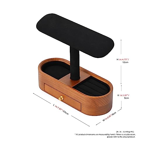 Oirlv Solid Wood Watch Stand with Drawer T-bar Watch Holder Organizer for Men and Women Showcase Bracelet Bangle Jewelry Display Stand Rings Earrings Necklace Storage(Drawer,Black) - color: Black, size: Option 2 with drawer