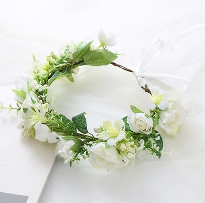Bridal Flower Crown Flower Garland Headband Floral Halo Floral Crown Wedding Party Cosplay Halloween Costume - color: white