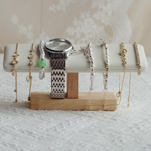 Wooden Watches Display Stands Base Watch Necklace Bracelet Organizer Rack Bangle Scrunchie Headband Showcase Stands Exterior Beige PU - color: Flat PU Beige