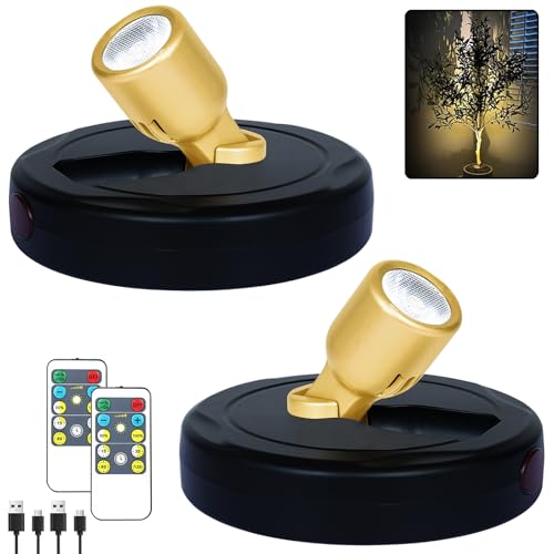 HAMVIDNE LED Spotlight, Rechargeable Battery Spot Lights with Remote, Uplighting Indoor, Stick Plant Spotlights for Wall Art Display Artwork Picture Painting-2Pack - color: Chargeable Black Gold, size: 2 Pack
