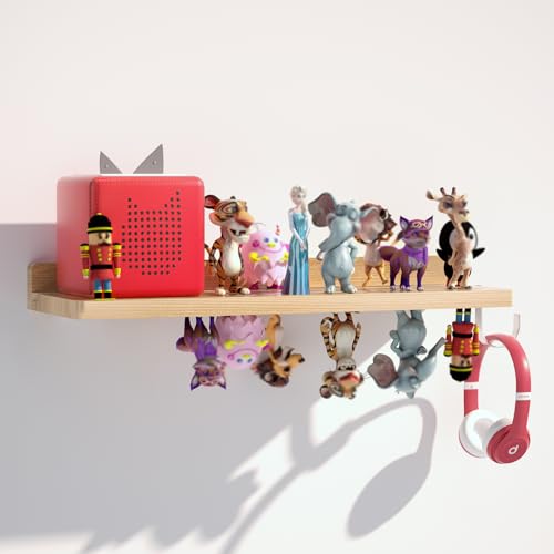 for Tonies Shelf Magnetic - Tonies Figure Organizer for Kids Room, Wooden Magnetic Display Shelf for Tonies Box Holder, Wall Floating Shelves Toy Storage Compatible Charging Station (1 Tier, Wood) - color: Wood, size: 1 Tier
