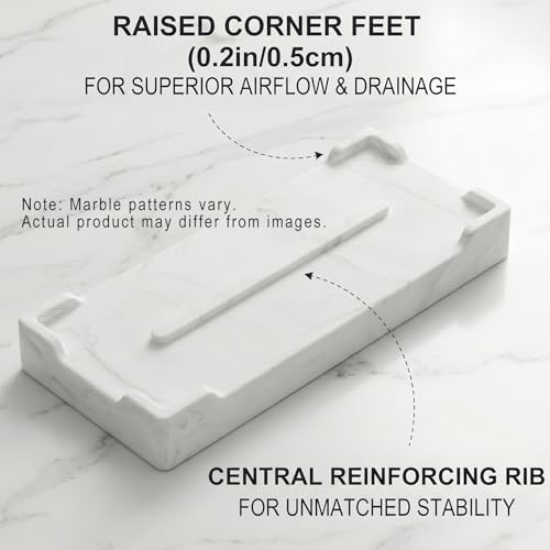 Countertop Vanity Tray - Silicone Bathroom Sink Organizer & Kitchen Soap Tray, Footed Anti-Slip Design, Waterproof Caddy for Perfume, Jewelry, Makeup, Bottle, Oil, Sponge Holder, White Marble 10"x4.2" - color: White Marble