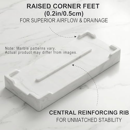 Countertop Vanity Tray - Silicone Bathroom Sink Organizer & Kitchen Soap Tray, Footed Anti-Slip Design, Waterproof Caddy for Perfume, Jewelry, Makeup, Bottle, Oil, Sponge Holder, White Marble 10"x4.2" - color: White Marble
