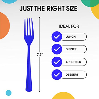 Party Solids Dark Blue Plastic Forks 200 Pcs Dark Blue Forks Disposable Utensils Heavy Duty Plastic Cutlery Set Disposable Cutlery Sets Flatware Sets Silverware Set Party Supplies & Party Tableware - color: Dark Blue