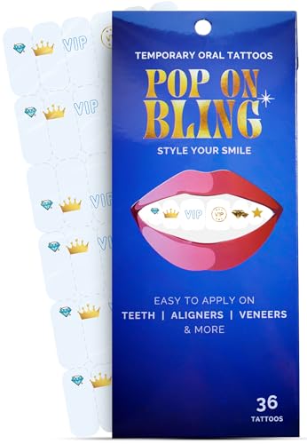 Holiday Tooth Bling Tattoo – Temporary Tooth Gem Kit for Teeth – Safe for Teens & Adults, Removable Fun Fake Tooth Tattoo Stickers for Holiday Costume, Party & Cosplay (VIP) - color: VIP