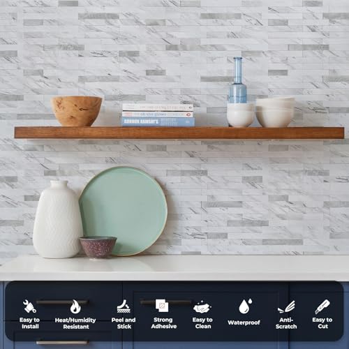 STICKGOO Peel and Stick Backsplash Tile, Stick on Backsplash for Kitchen and Bathroom, Volakas White Look PVC Mixed Metal Silver Self Adhesive Wall Tiles(Sample) - color: Volakas White with Metal Silver