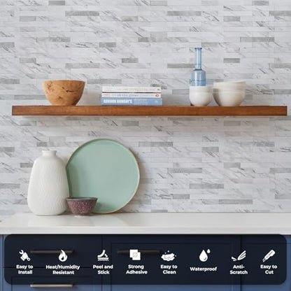 STICKGOO Peel and Stick Backsplash Tile, Stick on Backsplash for Kitchen and Bathroom, Volakas White Look PVC Mixed Metal Silver Self Adhesive Wall Tiles(Sample) - color: Volakas White with Metal Silver