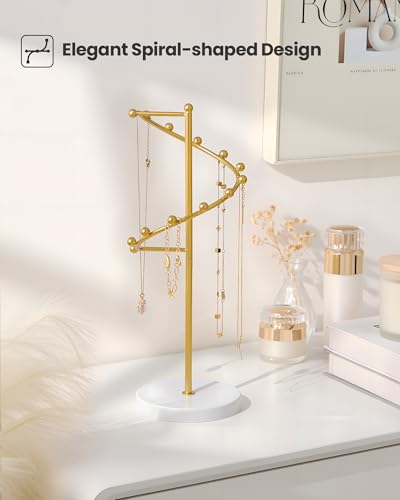 Lolalet Necklace Stand with 11 Hooks, Helix-shaped Jewelry Organizer Metal Rack Long Necklaces Hanging Display Holder Round Base Antique Jewelry Bracelets for Girls Women Wife -Gold - color: Gold