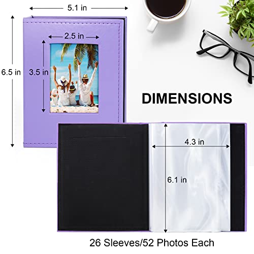 Vienrose Small Photo Album 4x6 Photos, 2 Pack Leather Cover Mini Photo Book, 26-Page Holds 52 Pictures, Artwork or Postcards Storage, Light Purple - color: Light Purple, size: 26 Pockets