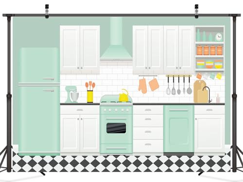 Fabric 7x5ft Cartoon Kitchen Backdrop Kids Baking Cooking Background for Photography Kitchen Theme Cooking Party Decor Online Bake Class Banner Baby Children Easter Photoshoot Photo Props - size: 7x5FT