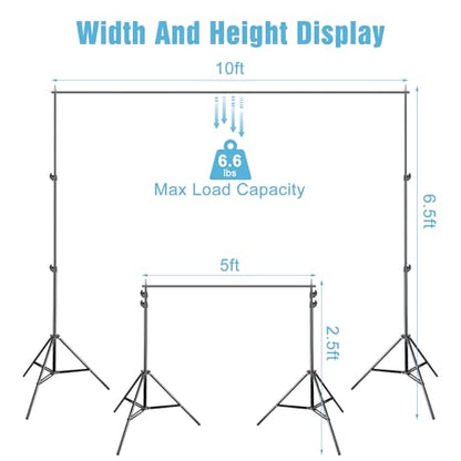 Adjustable Backdrop Stand, 6.5 x 10ft Photo Studio Background Stand Support kit with 4 Clamps, Carrying Bag, Photo Backdrop Stand for Party, Green Screen, Events Wedding Decoration, Photography