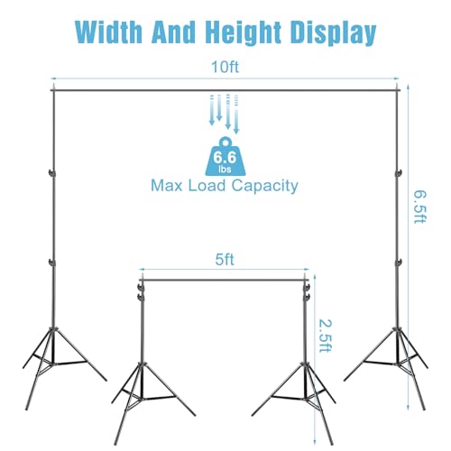 Adjustable Backdrop Stand, 6.5 x 10ft Photo Studio Background Stand Support kit with 4 Clamps, Carrying Bag, Photo Backdrop Stand for Party, Green Screen, Events Wedding Decoration, Photography