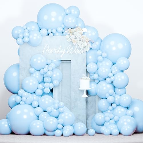 PartyWoo Baby Blue Balloons 140pcs Different Sizes of 18 12 10 5 Inch Light Pastel Sky Aqua Blue Balloon Arch Kit Garland for Graduation Baby Shower Gender Reveal Easter Party Decorations Blue-Q13 - color: Blue-q13