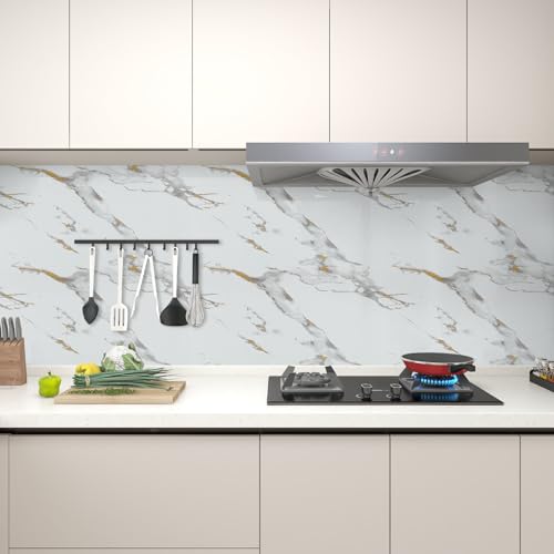 practicalWs Glossy Marble Wallpaper Peel and Stick White/Gold Granite Contact Paper Removable Wall Paper for Kitchen Countertop Cabinet Furniture 17.7" x 196.8" - color: Gold/White, size: 17.7" x 196.8"