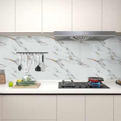 practicalWs Glossy Marble Wallpaper Peel and Stick White/Gold Granite Contact Paper Removable Wall Paper for Kitchen Countertop Cabinet Furniture 17.7" x 196.8" - color: Gold/White, size: 17.7" x 196.8"