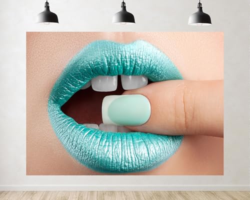 Trykid 10x6.5ft Mint Green Lip Backdrop Matching Manicure Bold Makeup Beauty Closeup Photography Background Editorial Creative Beauty Event Party Decoration Tapestry Photo Booth Prop Fabric - size: 10x6.5ft