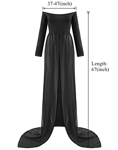 ZIUMUDY Maternity Maxi Chiffon Photography Dress Split Front Gown for Photoshoot - color: Black