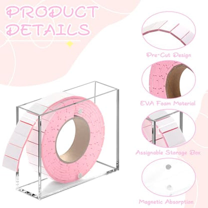 Double Sided Foam Tape Pre Cut 3/4 X 1/2 Inch EVA Foam Adhesive Squares Roll with Acrylic Storage Box 3D Foam Squares for Crafts Arts Sewing DIY Office Supplies (Tape+Box, Pink) - color: Pink, style: Tape+Box