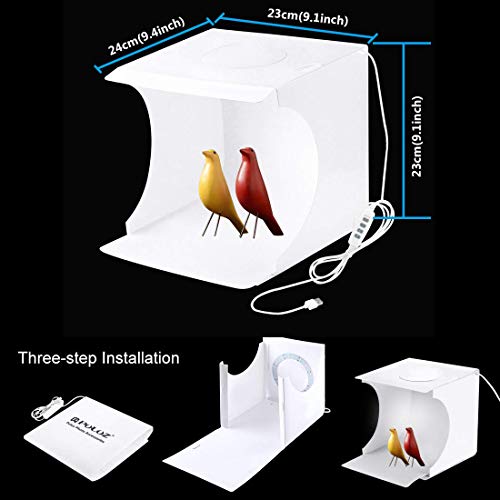 PULUZ Light Box Mini Photo Studio, 72 Pcs LED Lights with Adjustable White/Warm/Soft Lighting, 6-Color Backdrops, Portable Photography Lightbox for Small Product Display - size: 9*9 Inch - D