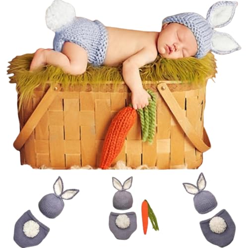Newborn Baby Bunny Rabbit Crochet Knitted Photography Props Newborn Baby Outfits Diaper Costume - color: Gray