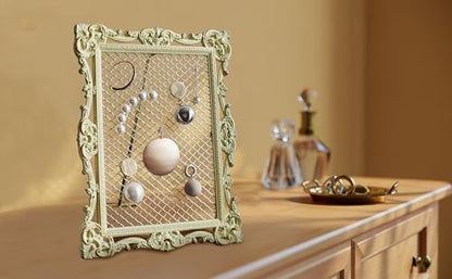 Baroque Metallic Jewelry Tower/Earring Organizer | For Home Decor, and Earrings (Ivory w/Gold Accents / 6.7”x8.6”x0.6”) Gift Box