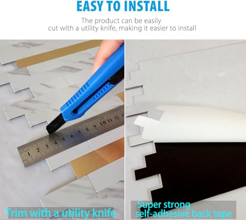 10-Sheet Peel and Stick Backsplash Tile, PVC Mixed Meta,l Stick on Kitchen, Bathroom Vanities, Fireplace Décor, Laundry Table(11.2" X 12.7") (10, White Marble + Golden) - color: White Marble + Golden
