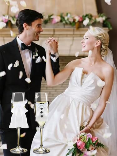 2 white bride and groom wedding-style wine glass sleeves, banquet party gift packaging, atmosphere creation supplies, photo props
