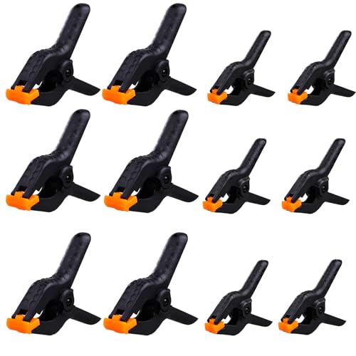 12 Pack Plastic Spring Clamps, Heavy Duty 4.5 Inches, 3.5 Inches Set Backdrop Clips for Crafts, Backdrop Stand, Woodworking, Photography Studios, Home Improvement - color: Black (4.5"+3.5")