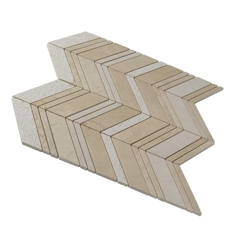 Beige Textured Chevron Crema Marfil Marble Mosaic Tile (6.09 Sq ft- Box of 5 Sheets) - color: Beige, size: 13 x 13.5 in (Pack of 5)