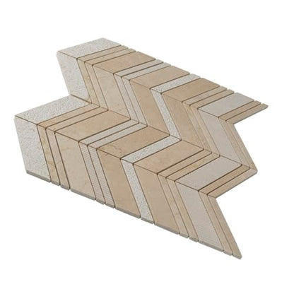Beige Textured Chevron Crema Marfil Marble Mosaic Tile (6.09 Sq ft- Box of 5 Sheets) - color: Beige, size: 13 x 13.5 in (Pack of 5)
