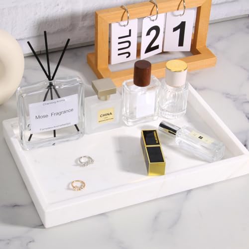 Marble Bathroom Vanity Tray, Natural Luxury Vanity Home Kitchen Bathroom Table Tray, Stone Decorative Countertop Dresser Trays for Key Coffee Perfume Jewelry Makeup (Jazz White, 12"x 8" x1.2") - color: Jazz White, size: 12" x 8" x 1.2"