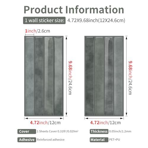 VICCI 20-Sheet Subway Tile Stickers, Modern Gray 3D Textured Peel and Stick Backsplash 4.72x9.68 Inch, No-Grout Removable - color: Modern Gray