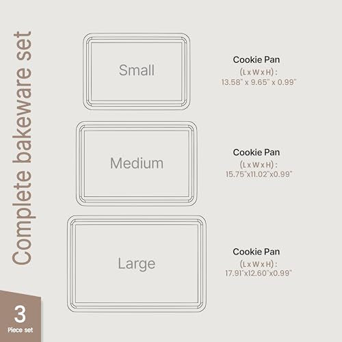 Diamond Bottom Cookie Sheet Set of 3, Nonstick Gold Carbon Steel Baking Pans for Crisp Baking, Space-Saving Stackable Trays, PFOA, PFOS, PTFE Free, Oven Safe Up to 450°F, Small, Medium & Large Sheets - color: Gold, size: Pack of 3