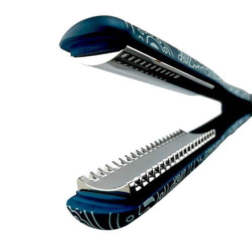 CAJ Beauty Flip & Bend Style Iron in Sapphire Paisley, Thermatru Technology, 1" Titanium Floating Teeth Comb, Automatic Shut-Off, Color-Coded LED Lights for Easy Temperature Indication - color: Sapphire Paisley